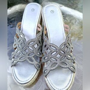 Blinged  silver wedge sandals  size10